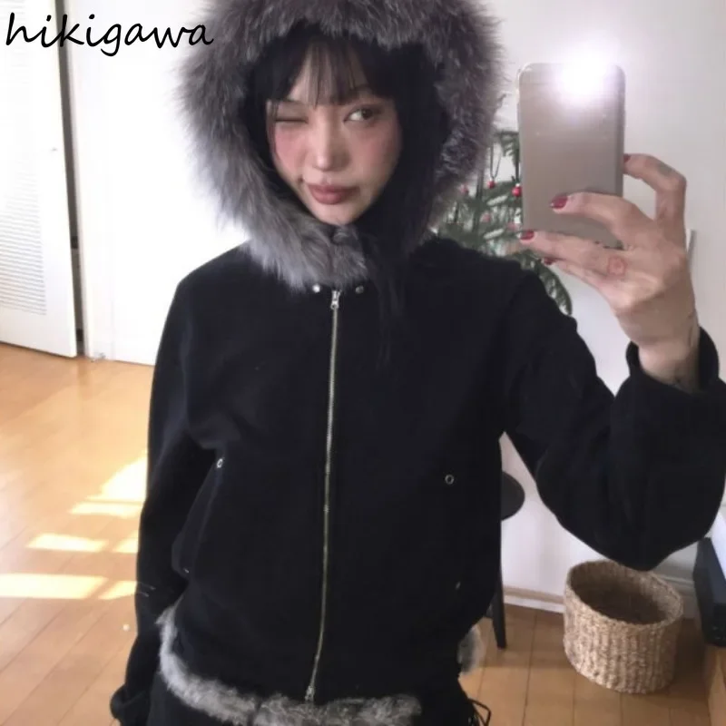 Furry Hooded Sweatshirts Women Clothing Zipper Tunic Hoodies Y2k Tops 2024 Ropa Mujer Streetwear Fashion Casual Korean Hoodie