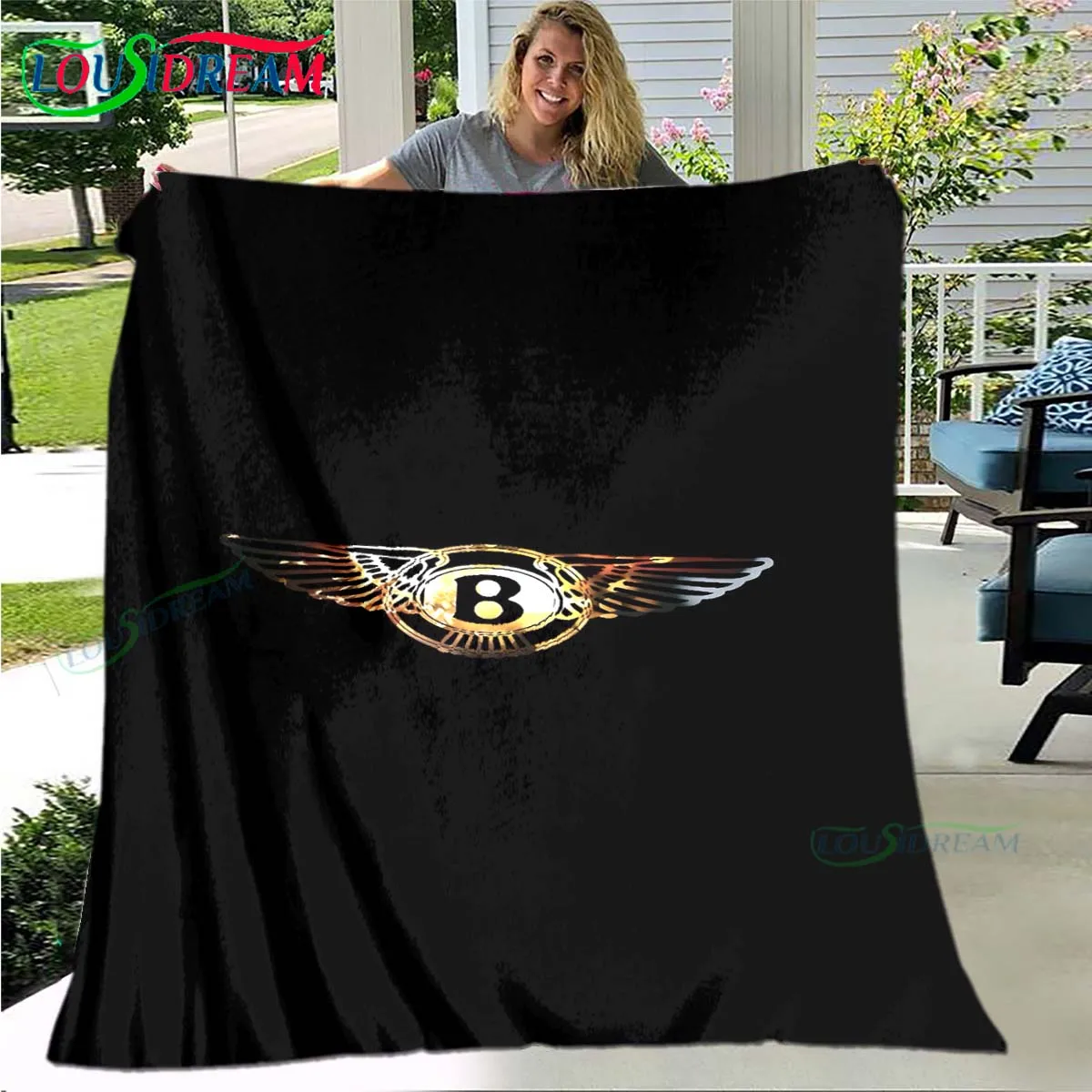 3D Fashion Popular Car B-Bentley Logo Pattern Blanket Flannel Thin Blanket Portable Home Travel Office Lunch Break Blanket Gift