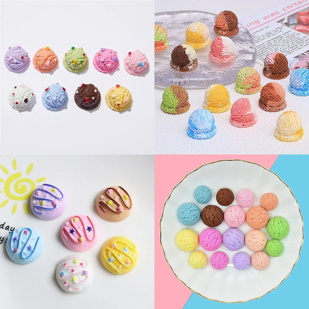 100pcs Cute Simulation Ice Cream Ball Resin Cabochon DIY Accessories for Phone Case Hairpin Scrapbook Jewelry Decor