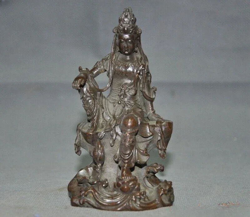 China Buddhism Temple Bronze Freedom Kwan-Yin GuanYin Bodhisattva Goddess Statue