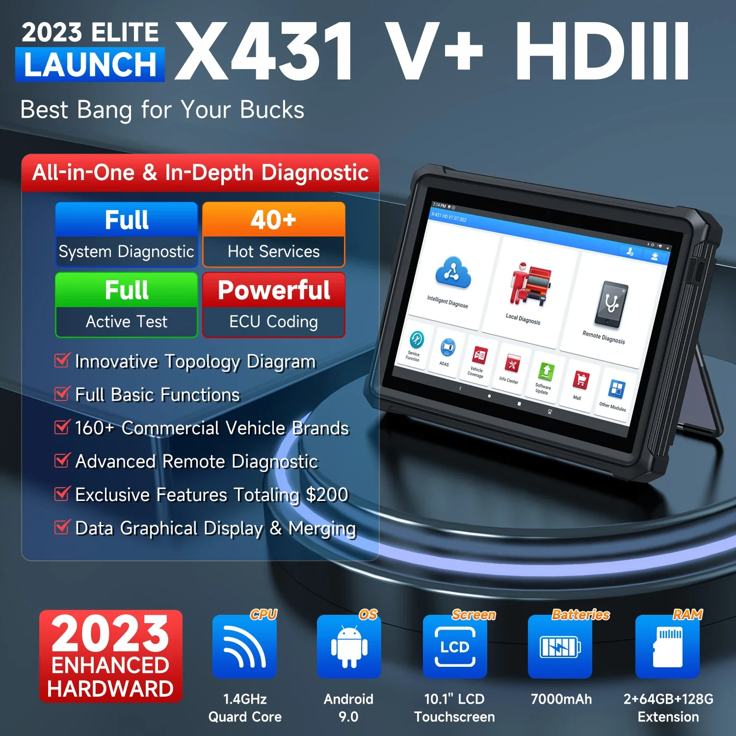 Launch X-431 V+ SmartLink HD Car Trucks Diagnostic Tool Automotive Heavy Duty Scan Tools Auto 12V 24V obd obd2 Car