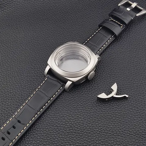 45mm Watch Case st2555 Case Crown Protector Frosted Silver Mineral Glass Stainless Steel Case fit st2555 Movement 36mm Dial