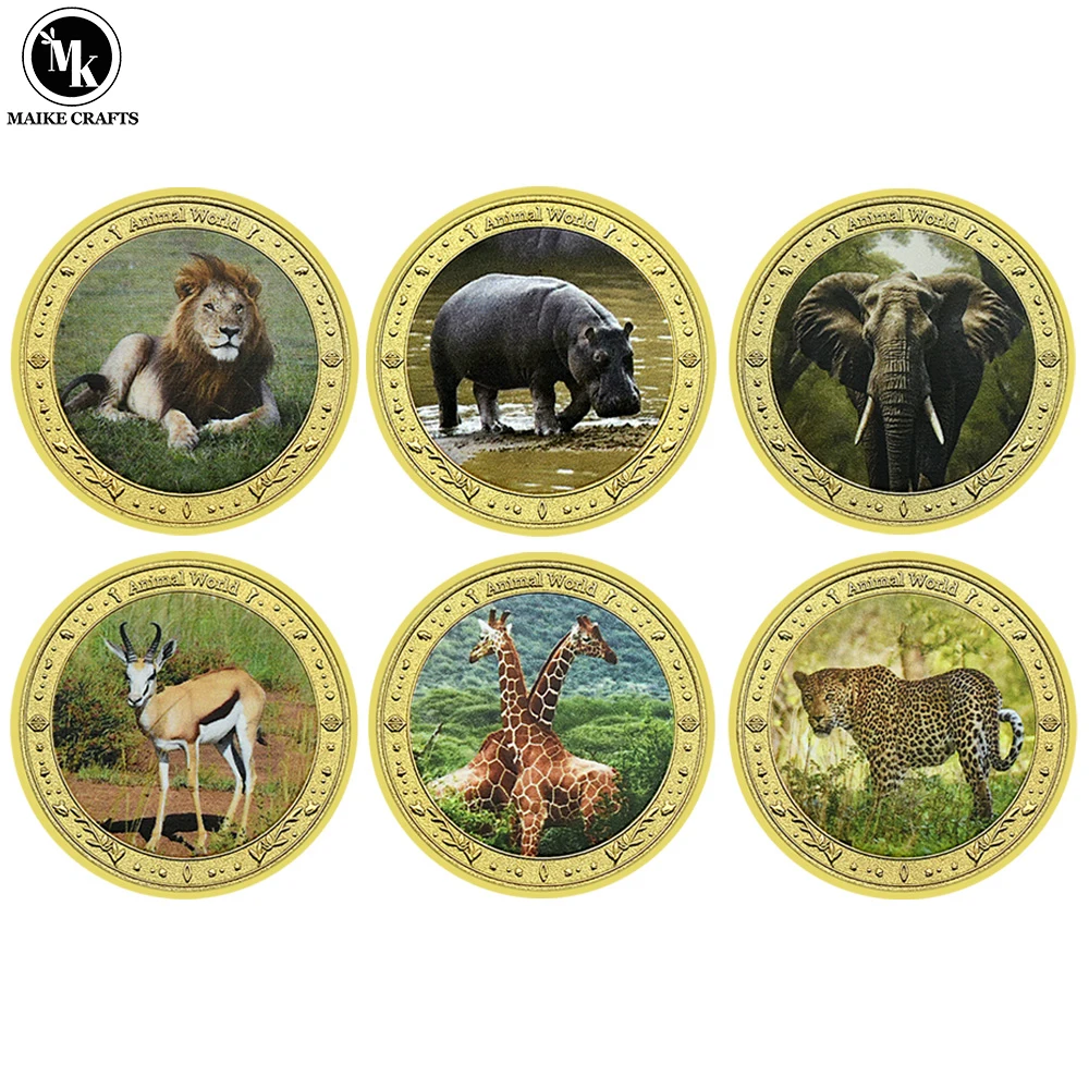 

African Rare Animal Commemorative Coin Elephant Hippocampus Giraffe Lion Leopard Metal Challenge Coin Collection Holiday Gift