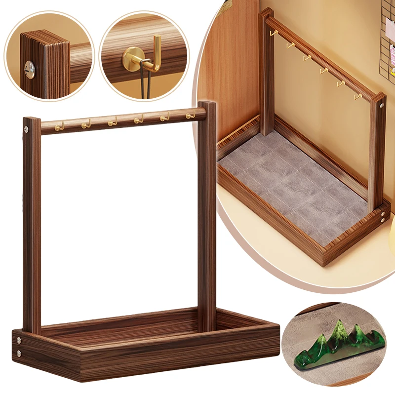 

Multi Functional Wood Calligraphy Brush Hanging Study Desk Hook Display Stand Stationery Storage Organizer Bookcase Art Supplies