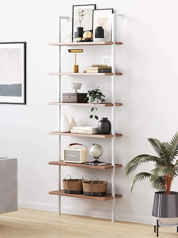 Iron Floor Shelf Living Room Bedroom Decoration Shelf Wall Multi-Layer Bookshelf Wood Board Nordic Flower Stand Display Stand