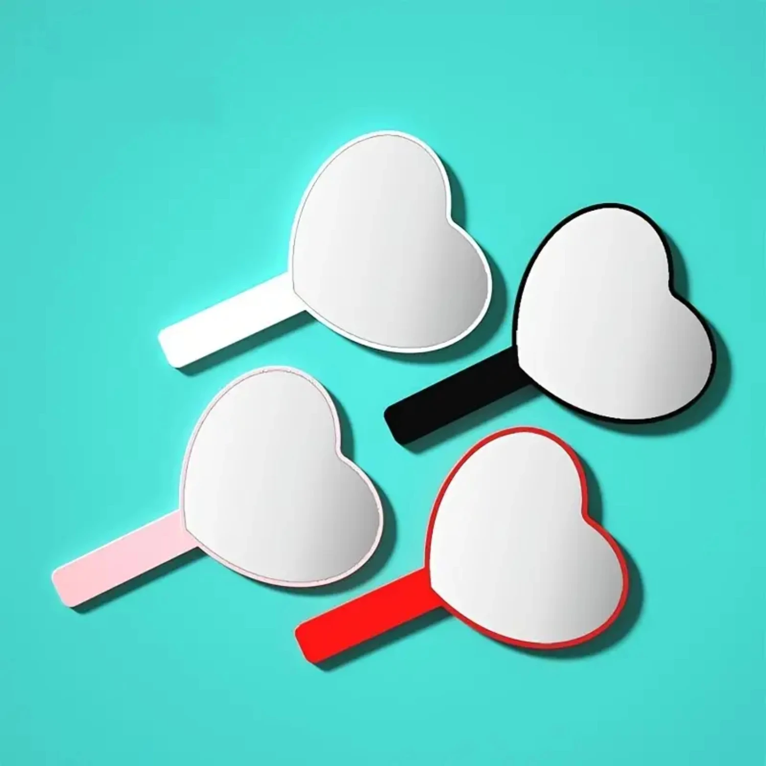 여행용 휴대용 하트 모양 화장 거울 - 손잡이가 있는 휴대용 및 경량 화장 거울 - 플라스틱 휴대용 화장 거울