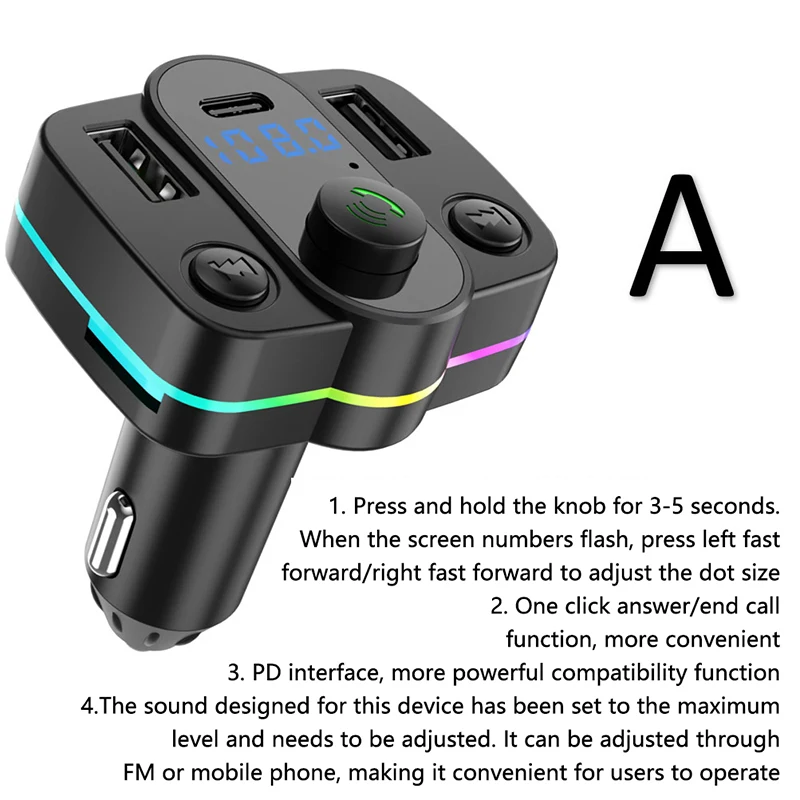 Typ-C Schnelllade-Autoladegerät FM-Transmitter Dual USB Musik-Player MP3-Ladegerät-Adapter Typ-C Wireless Light Freisprecheinrichtung