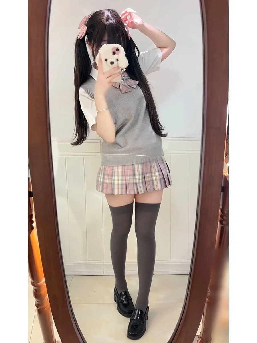 Original Japanese Style College JK Uniform Knitted Sweater Vest Spring Cherry Blossom Fashion Set Breathable Polyester Short ...
