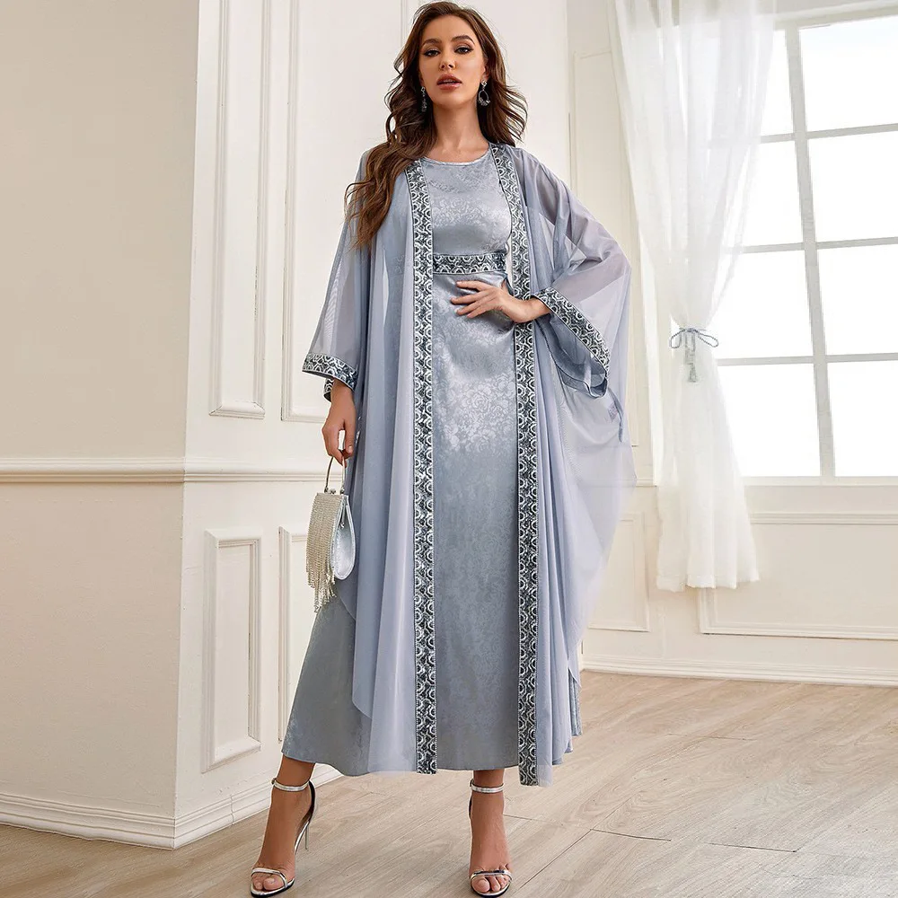 

Eid Mubarak Djellaba Dubai Abaya Women Muslim Dress Kimono Cardigan Jalabiya 2 Piece Matching Set Robe Ramadan Kaftan Vestidos