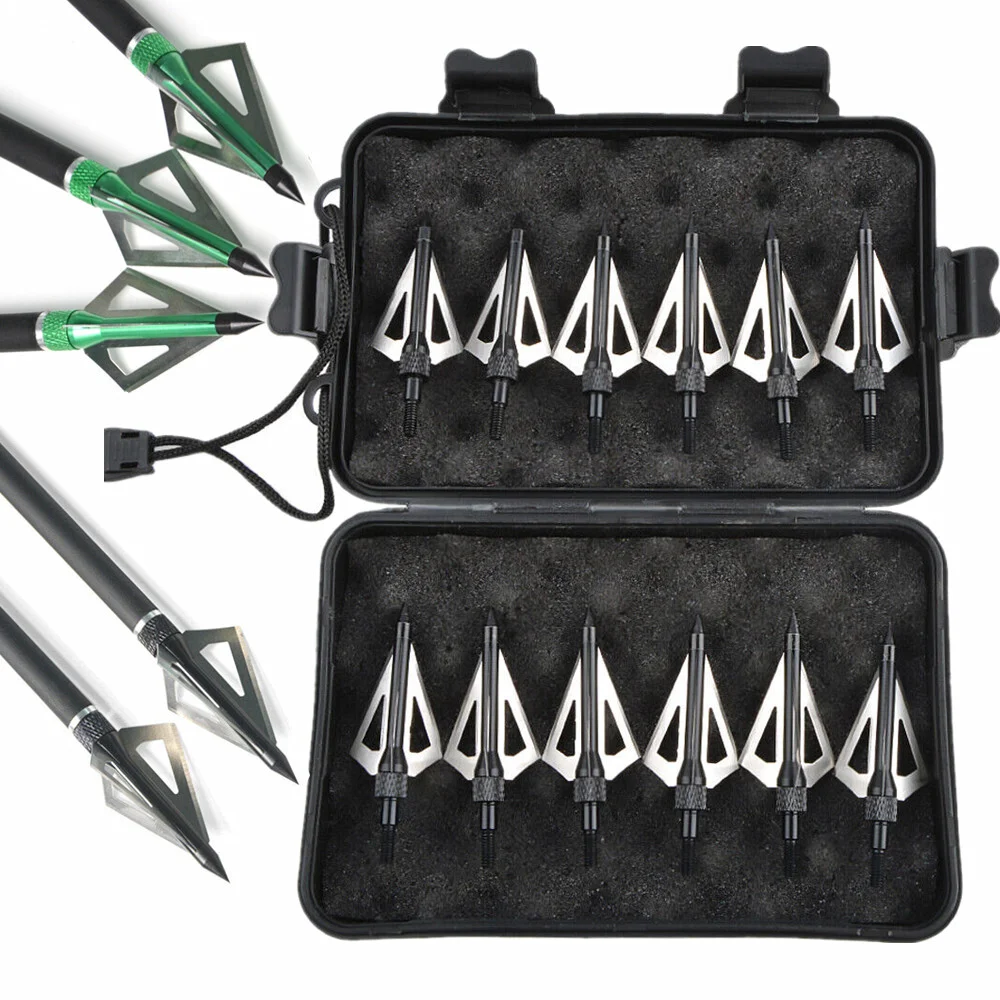 

12pcs Hunting Broadhead Point Tips Arrow 100Grain 3 Fixed Blades for Outdoor Sports Archery Shooting Target Training Accessories