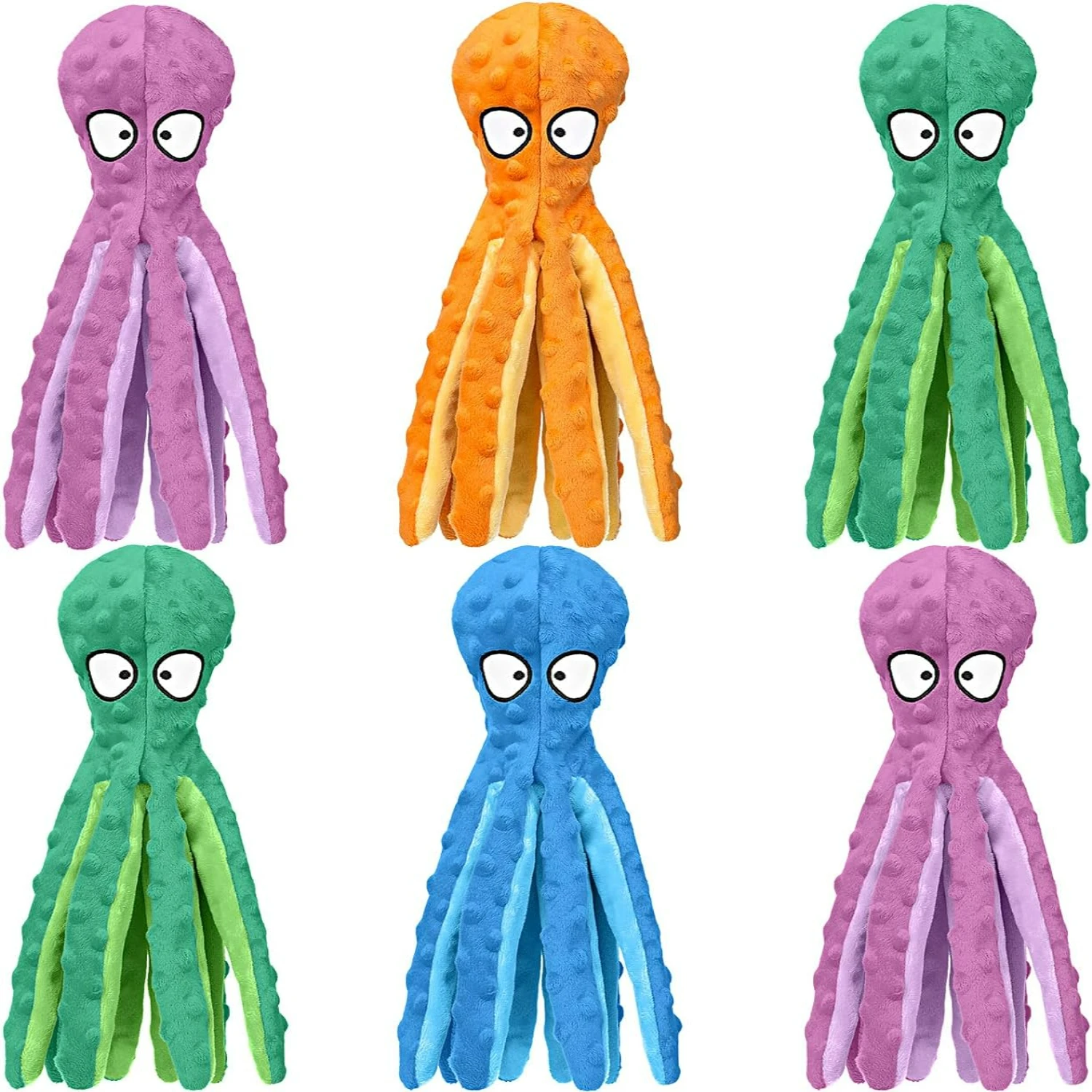 

Fun and Entertaining Interactive Plush Toy Set for Dogs - Durable Squeaky Octopus Toys in 6 Assorted Colors - Pack of 6 Colorful