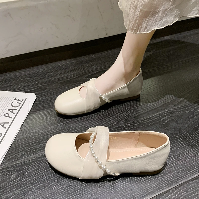 

Ladies Summer Low Heel Mary Jane Shoes Flat Bottom Versatile Slip-On Shoes for Skirts Korean Style round Toe Casual Shoes