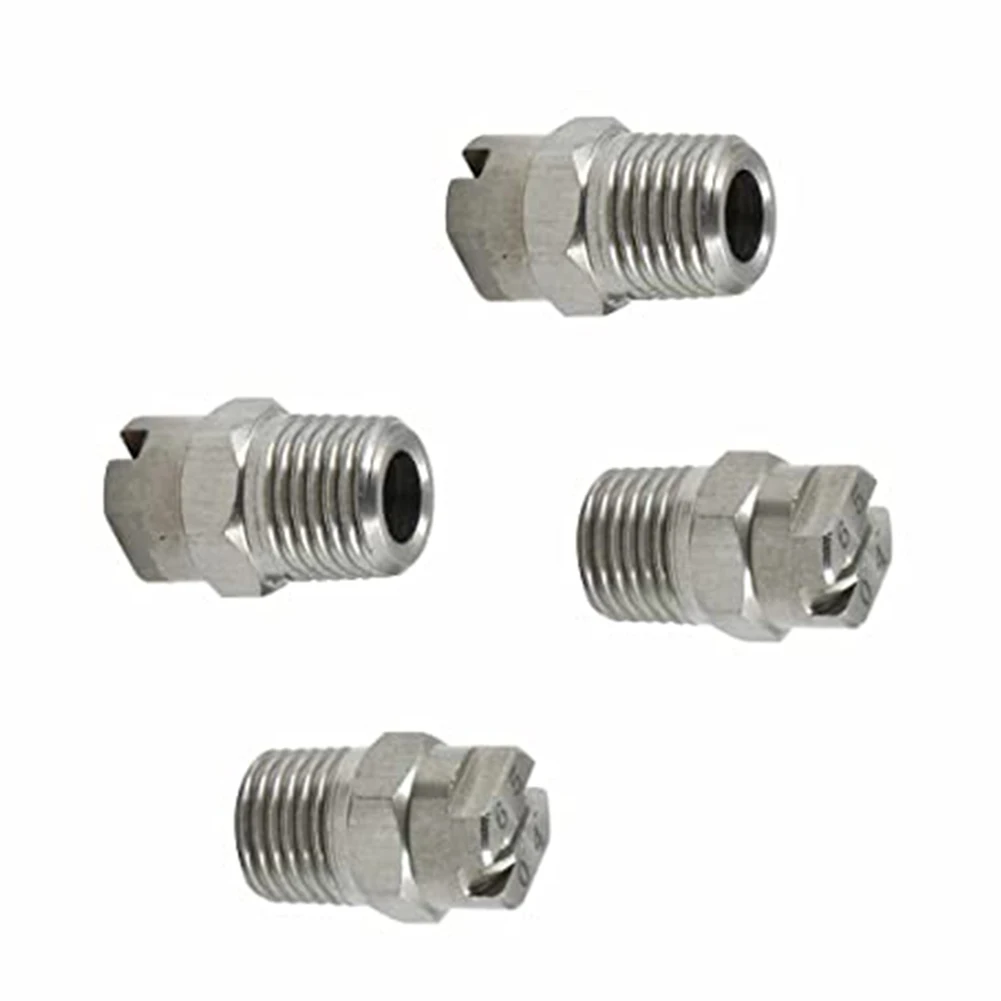 Stainless Steel 65 Degree Fan Nozzle Tip 1.3mm 1/4 Inch Connection For Pressure Washer Cleaning Dust Removal 4pcs Set