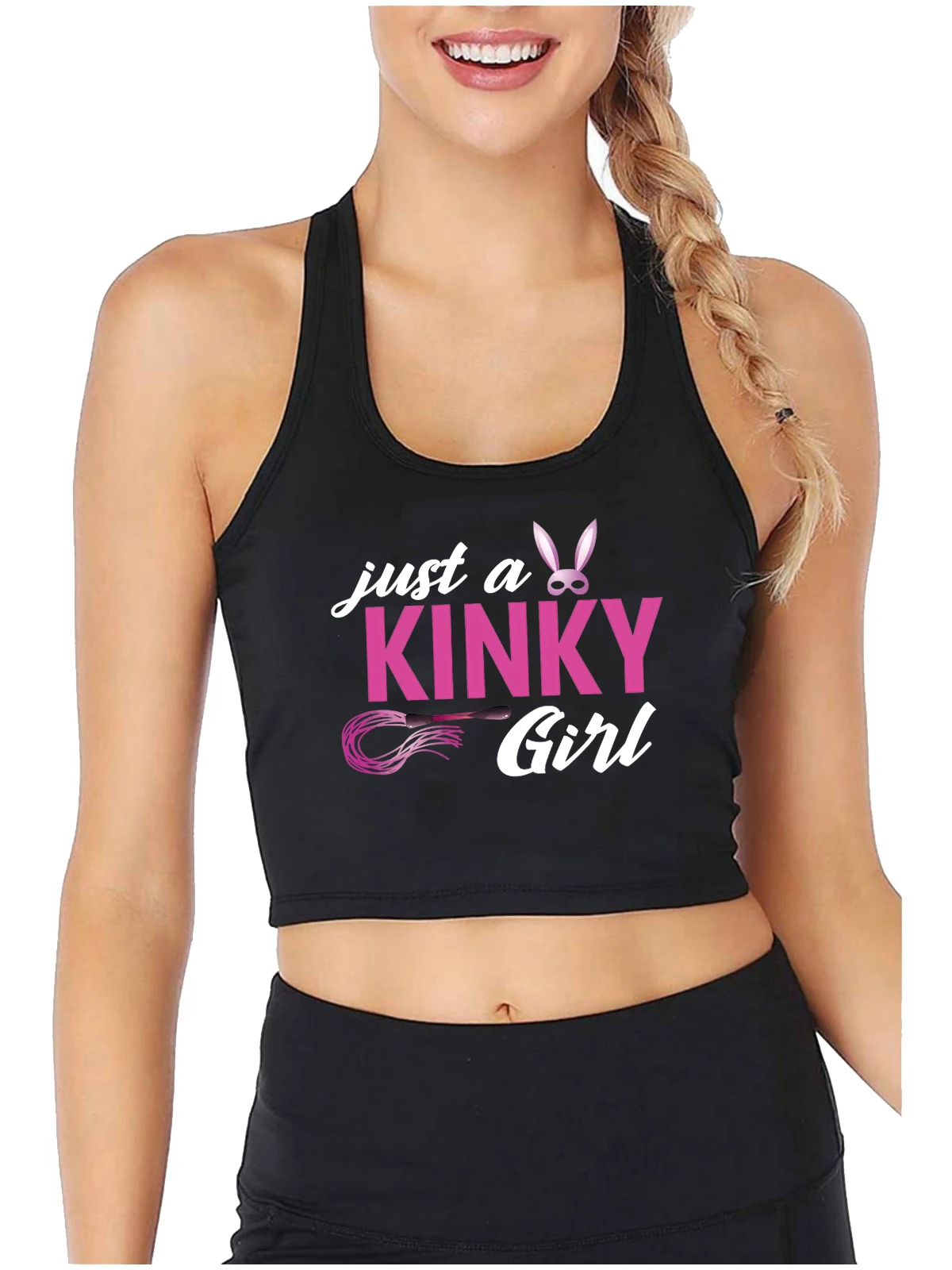 Just A Kinky Girl Design Cotton Sexy Crop Top Hotwife Humor Fun Flirting Submissive Style Tank Tops Girl's BDSM Kinky Camisole