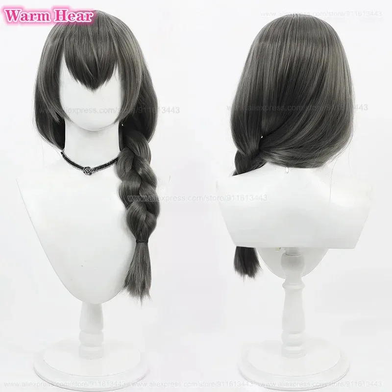 

qq28LQMary Синтетическая игра 60 см Длинные темно-серые косы Косплей Аниме Парик Термостойкие волосы Хэллоуин Вечерние женские парики + A W