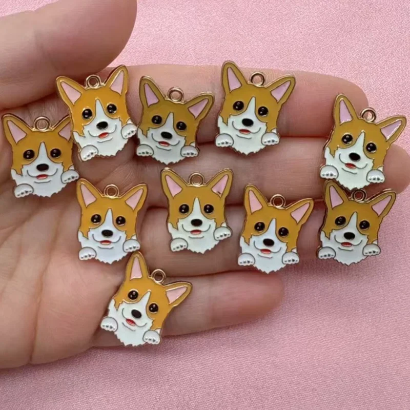 10 قطع من قلادة الكلب اللطيفة على شكل قطرة زيت من سبيكة الزيت، إكسسوارات سلسلة مفاتيح على شكل قلادة وصنع المجوهرات بنفسك