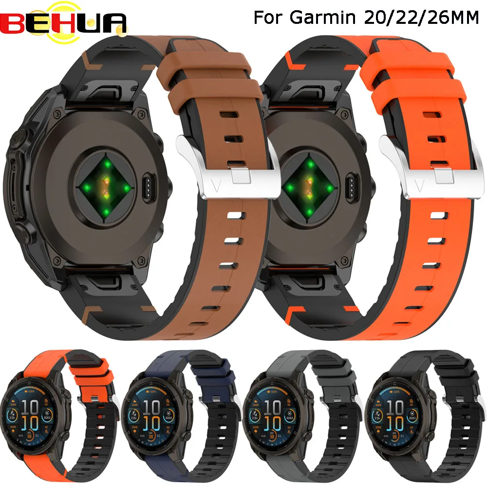 

BEHUA 20mm 22mm 26mm Watch Band Strap For Garmin Quatix8 Tactix8 instinct E 40MM Fenix8 43MM/51MM Wristband Bracelet Correa Belt