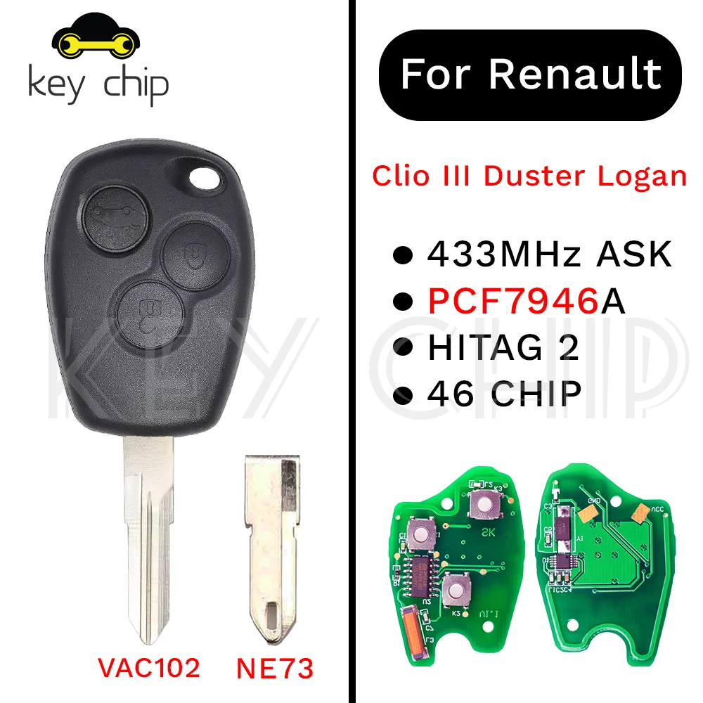 

Для Renault Duster Logan LADA Largus Logan II Sandero II 2012-2019 433 МГц PCF7946/PCF7961 4A чип 2B/3B брелок