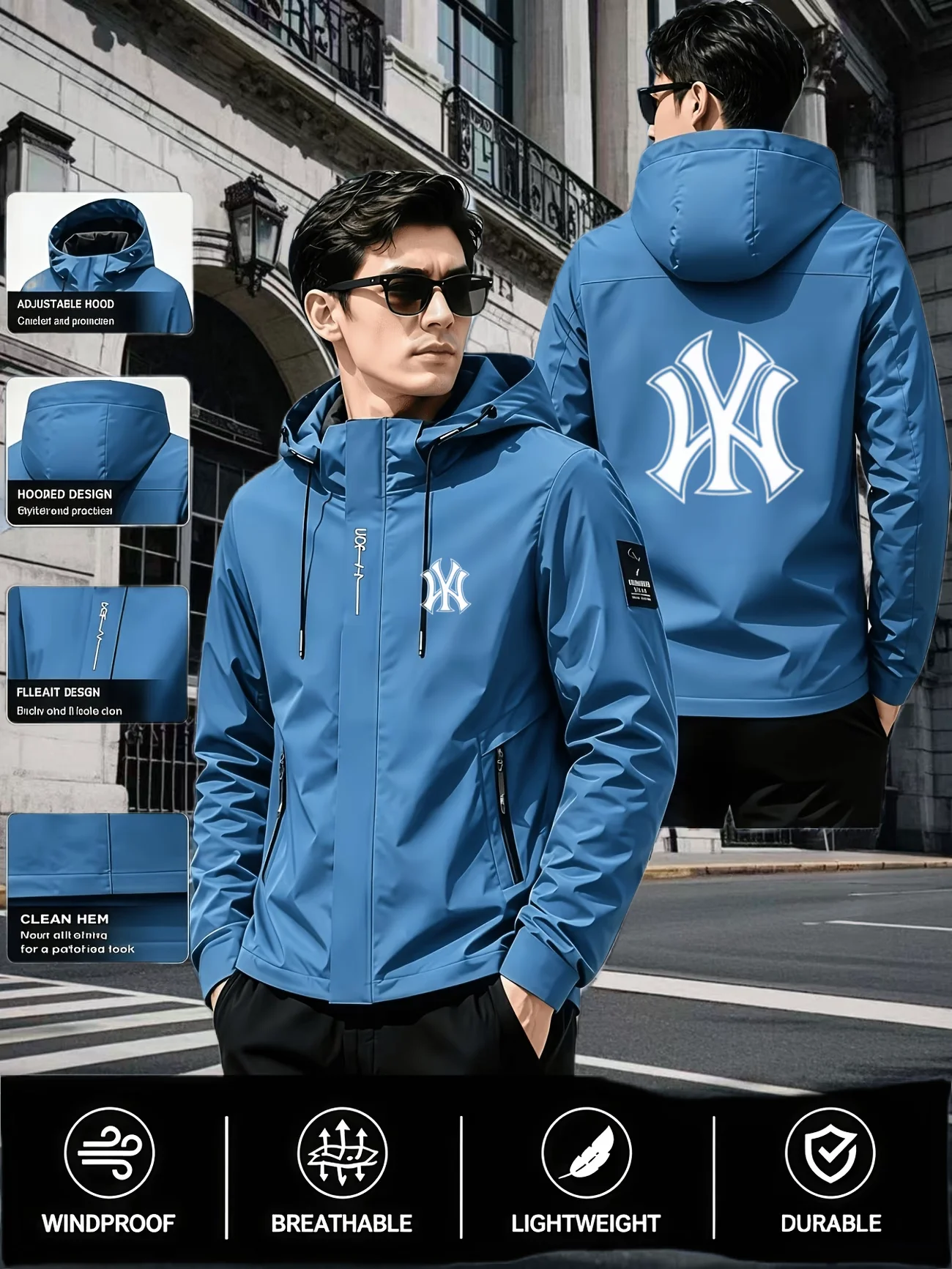 Autumn new brand exquisite printed zipper hooded jacket for men's daily lightweight windproof outdoor casual Korean version top