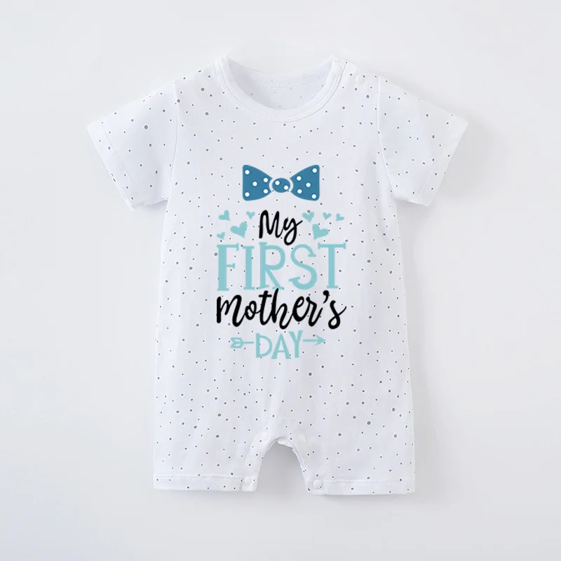 Mother's Day Newborn Baby Girl White Jumpsuit Costume Romper Onesie Boy Short Sleeve 100% Cotton Print Clothes Summer Round Nec