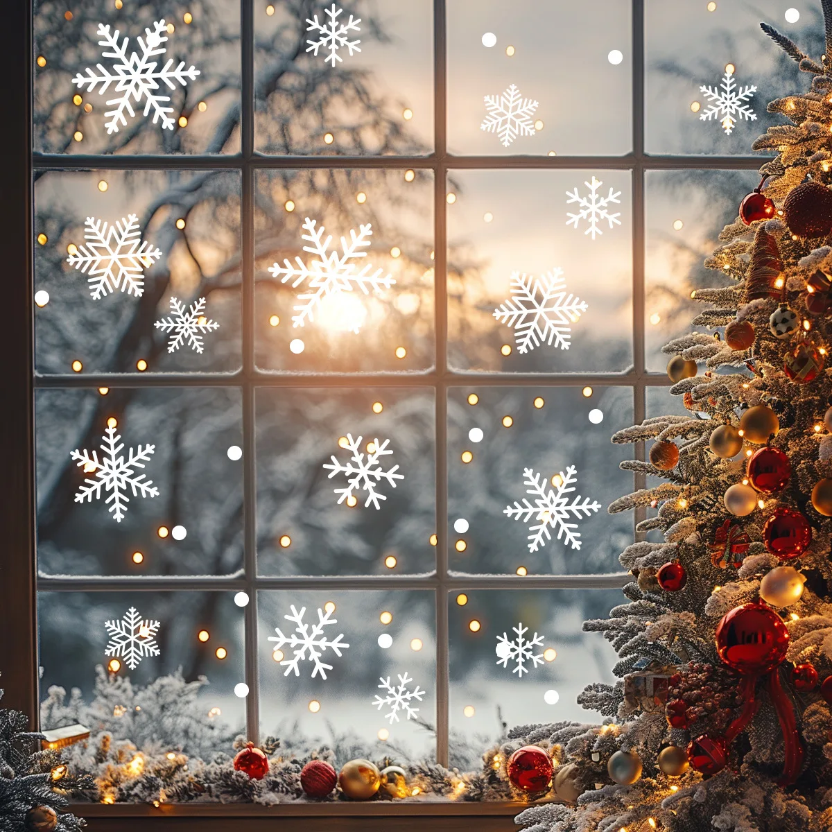 Christmas Snowflake Self-adhesive Window Sticker Fully Transparent UV Double-sided Visual Window Glass Decorative Sticker