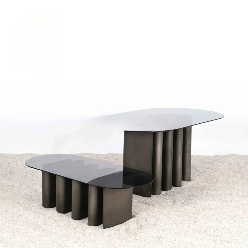 

Modern Designer Minimalist Creative Glass Wave Engineering Villa Oval Coffee Table