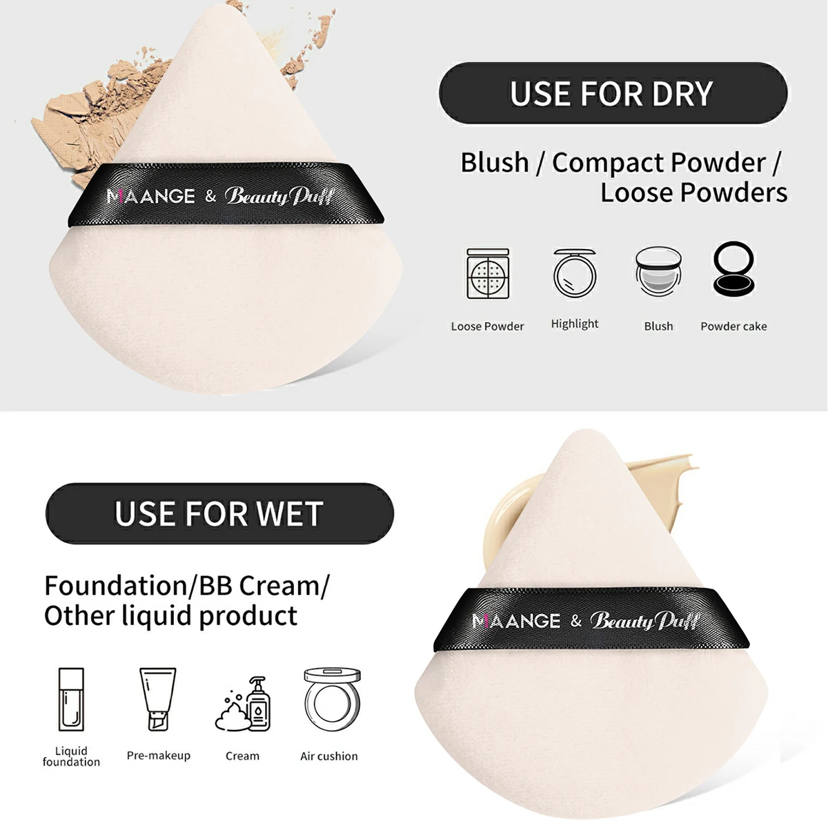 Maange 3 pçs pincéis de maquiagem + 2 pçs triângulo pó puff conjunto corretivo sombra de olho pincel de maquiagem mistura ferramentas de beleza cosmética
