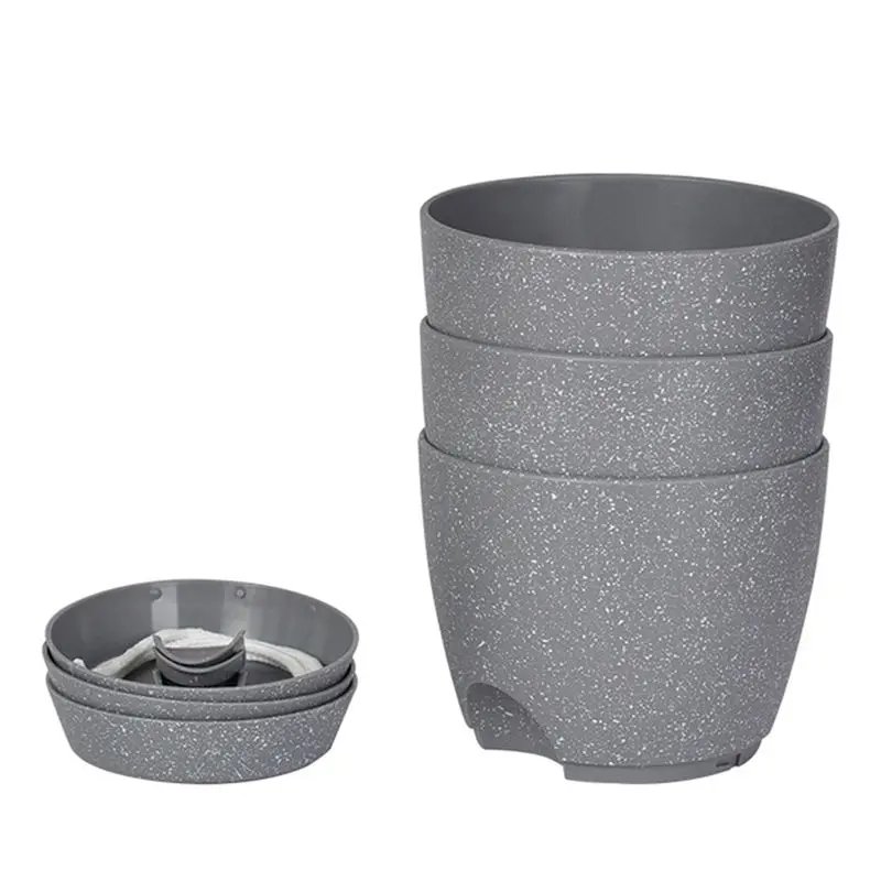 

ETRT 3Pack 6.5Inch Self Watering Pots For Indoor Plants,Flower Pots Planter With Drainage Holes And Wick Rope Easy To Use , Gray