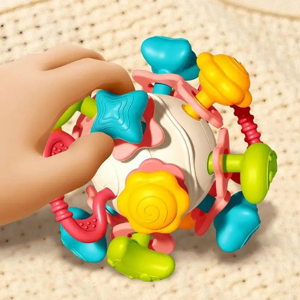 Baby Toys 0 12 Months Rotating Rattle Ball Grasping Activity Baby Development Toy Silicone Teether Baby Sensory Toys For Ba V1d5