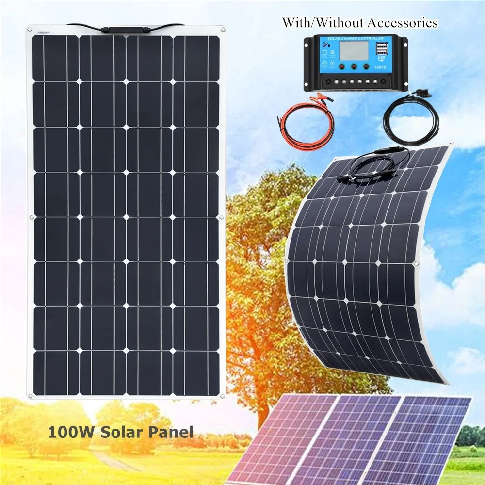 100W Flexible Solar Panel Kit Shipped From Poland Equipped With 12V 100W Household Yacht RV  Cabin Marine Battery Charg