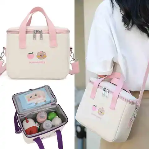 만화 곰 엄마 가방, 캔버스 도시락 가방, 대용량 절연 핸드백, 다기능 유아 보온 병, 엄마 아이