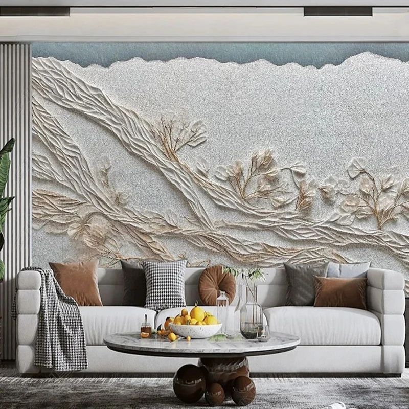 Mural de pared 3D personalizado, papel tapiz con foto de flor de ciruelo 3D en relieve dorado, sala de estar, TV, dormitorio, sofá, pared de fondo, decoración del hogar, fresco