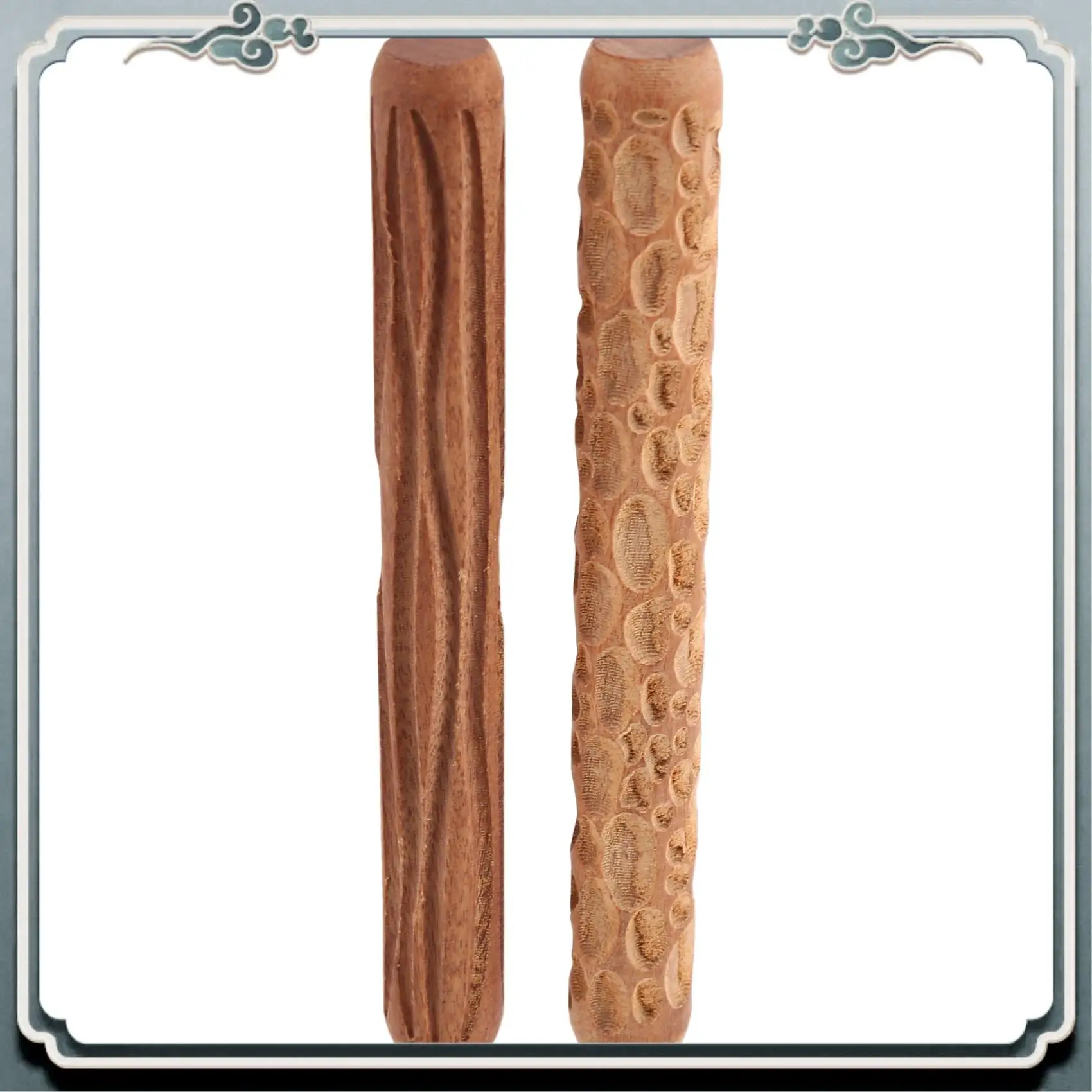 Durable 2Pcs Clay Modeling Pattern Rollers, Cobblestone Wood Grain Pattern Clay Rolling Pin Textured Hand Roller Pottery Tools