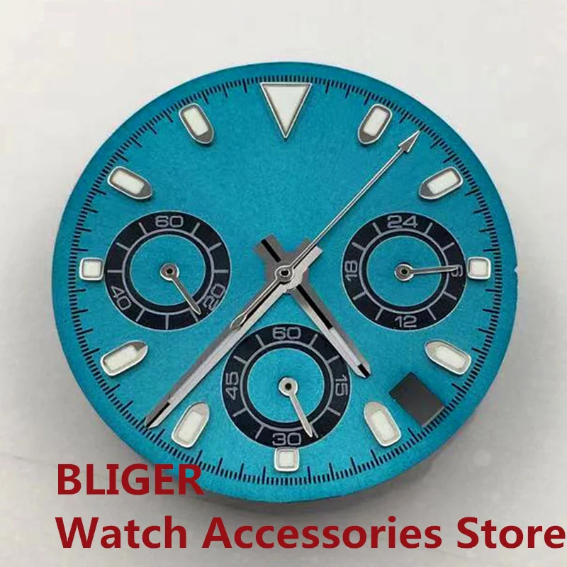 BLIGER VK63 Watch Dial Replacement Watch Accessories Chronograph For VK63 Quartz Movement Modified Luminous Panda Dial Hands