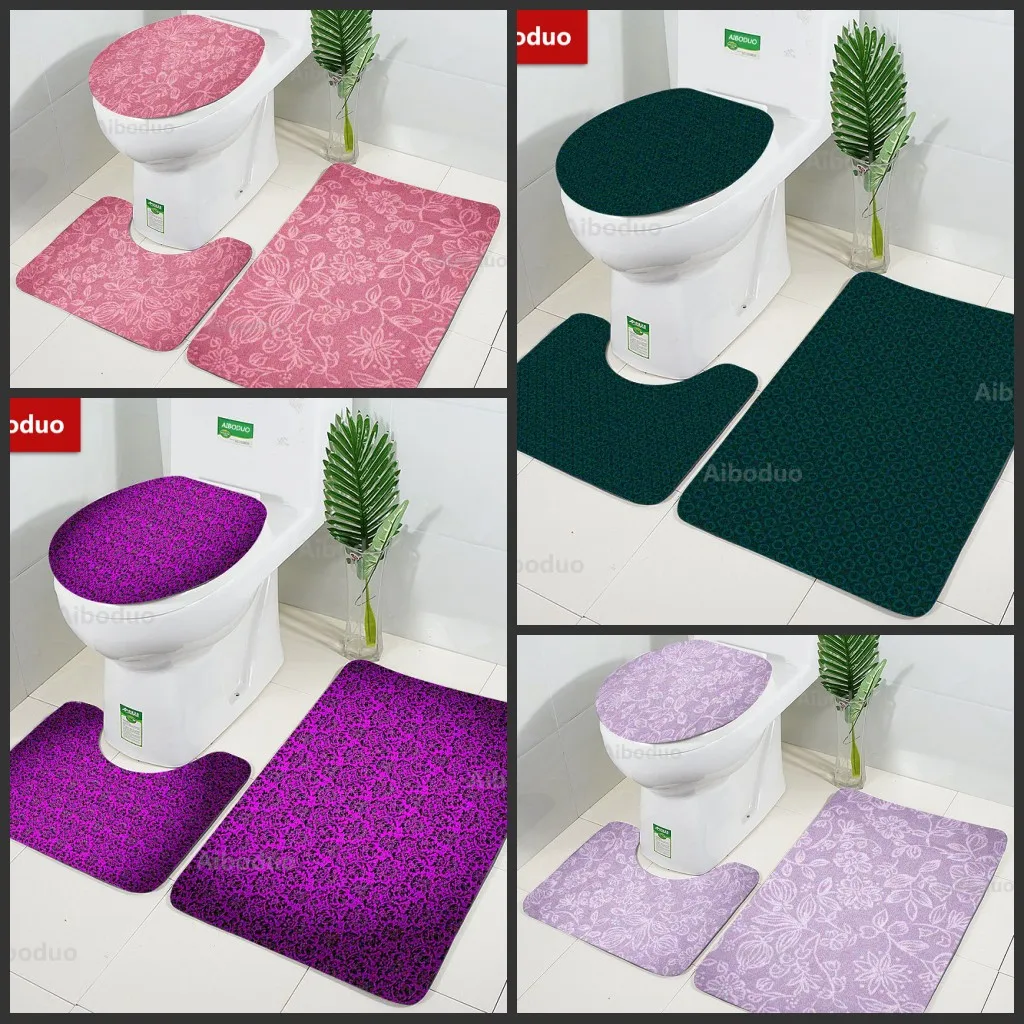 3 Pcs Texture Pattern Bath Mats Anti Slip Bathroom Mat Set Tapete Banheiro Washable Toilet Rug Alfombra Bano for Christmas DIY