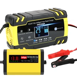 12V EU Plug Car Battery Charger Lead Acid Battery Pulse Repair Tools Smart Digital Automobile Motorcycle Accessories