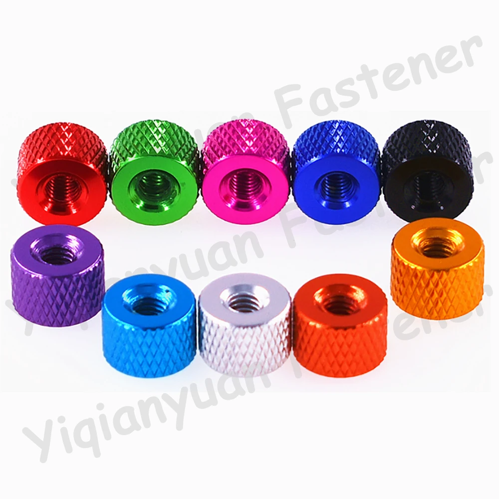 Yiqianyuan 5 buah Set M2-M6 6 # -32 UNC Aluminium Warna-warni Knurled Bulat Jempol Kacang Pengetatan Tangan untuk Proyek DIY