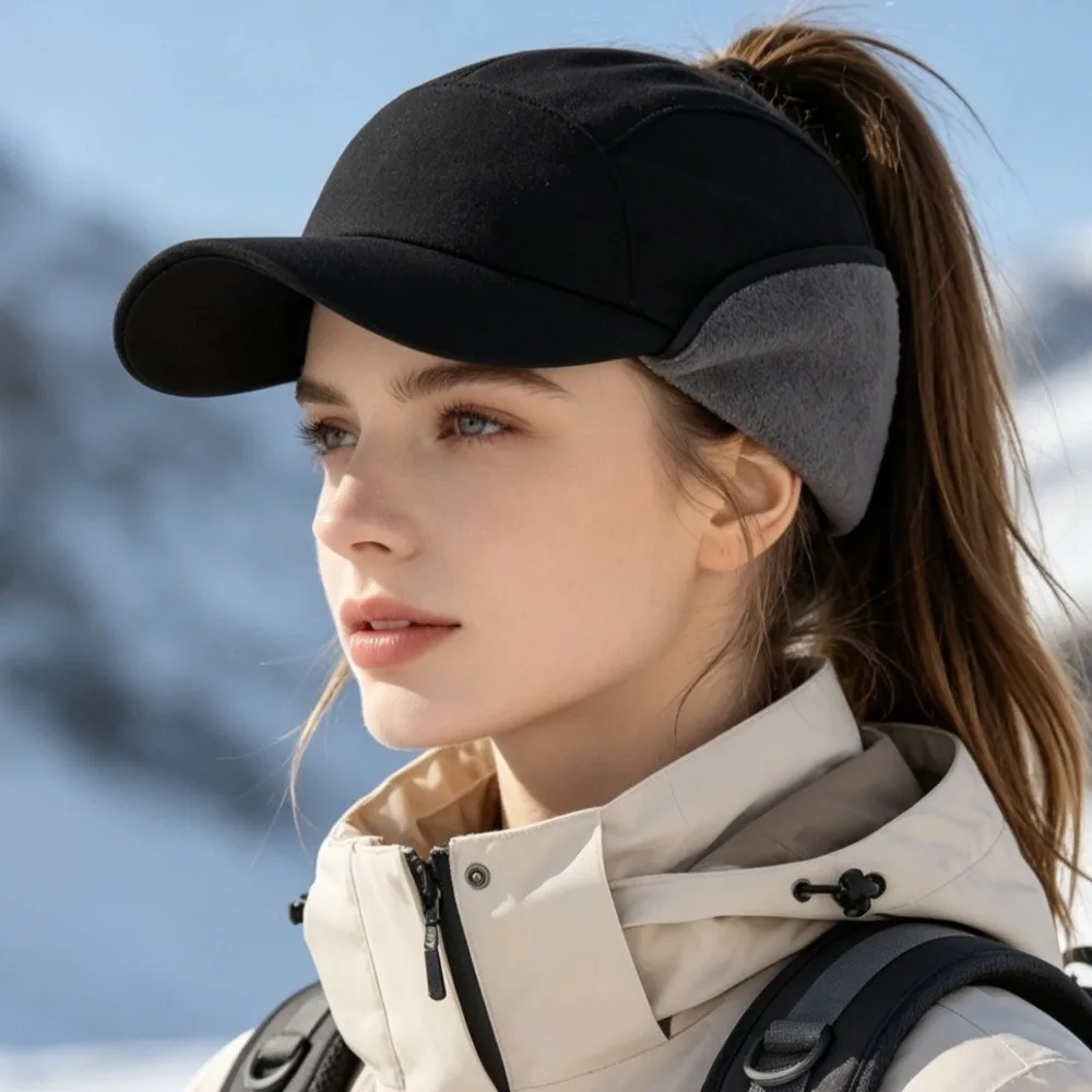 Einfache, einfarbige Winter-Baseballkappe aus Polarfleece, winddichte Ohrenschutzmütze für Herren, Snapback, dicke Ohrenschutzmütze für den Außenbereich. – Detail 7