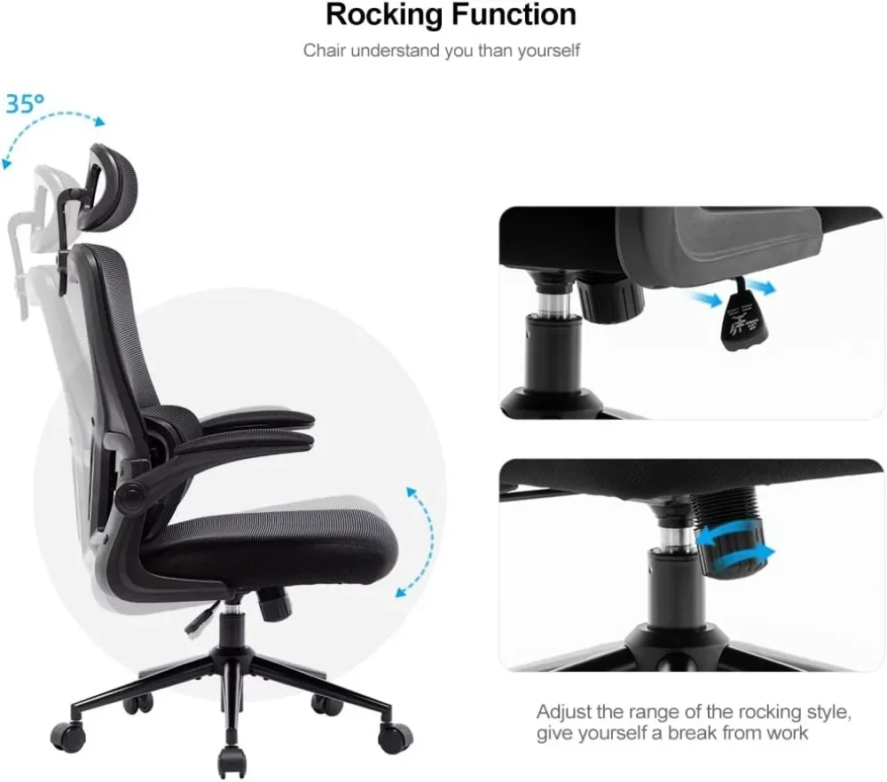 Silla de oficina ergonómica ajustable en altura con soporte Lumbar, silla de ordenador de malla transpirable, espalda alta, tarea giratoria