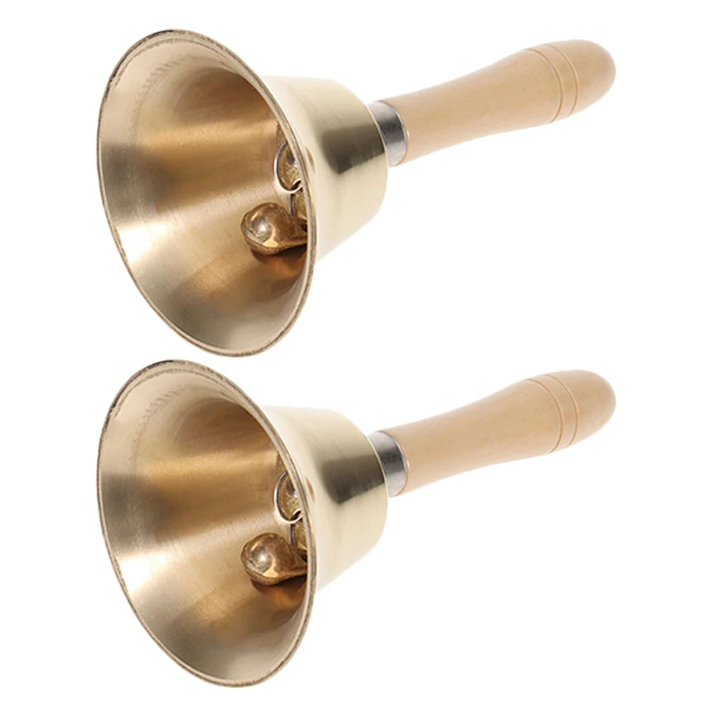 

2Pcs Solid Brass Hand Bell Retro Metal Bells Restaurant Hotel Service Party Desk Small Metal Bell Ergonomic Handle