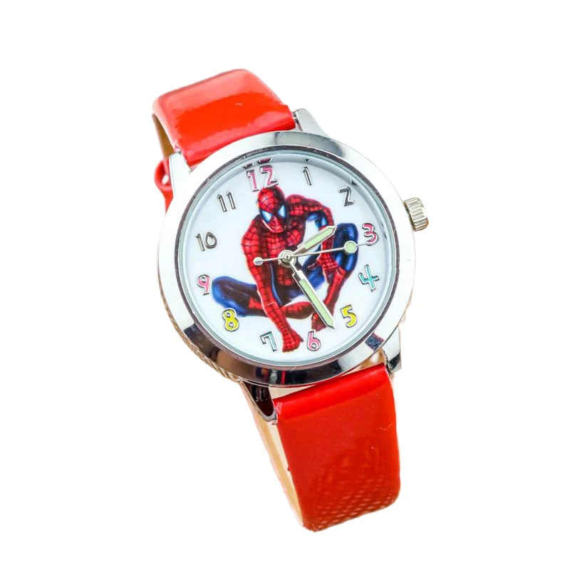 Miniso Anime Cartoon Marvel Spiderman Lichtgevende Ronde Quartz Jongens Studenten Horloge Kinderen Lederen Riem Polshorloge Verjaardagscadeaus