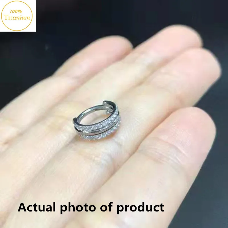 G23 Titanium Piercing Nose Ring Two Rows Of Zircon High Section Clickers Tragus Cartilage Earring Fashion Body Piercing Jewelry