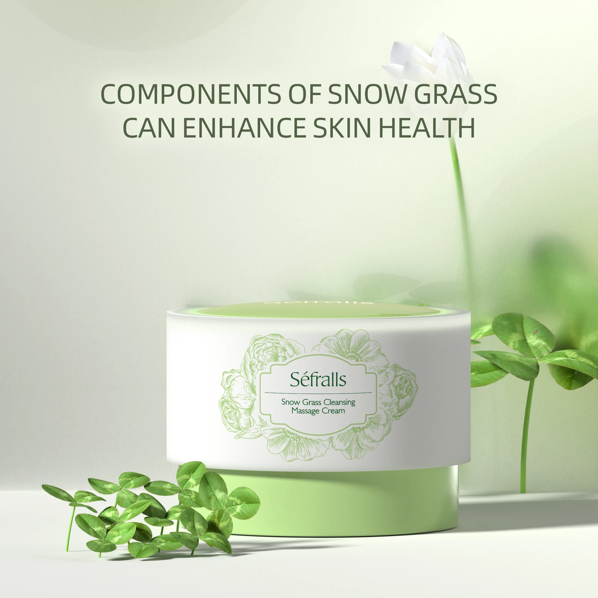 Séfralls Snow Grass Cleaning and Massage Cream 100g/3.52oz  Long-lasting hydration Lubricity Non-greasy Deep cleansing