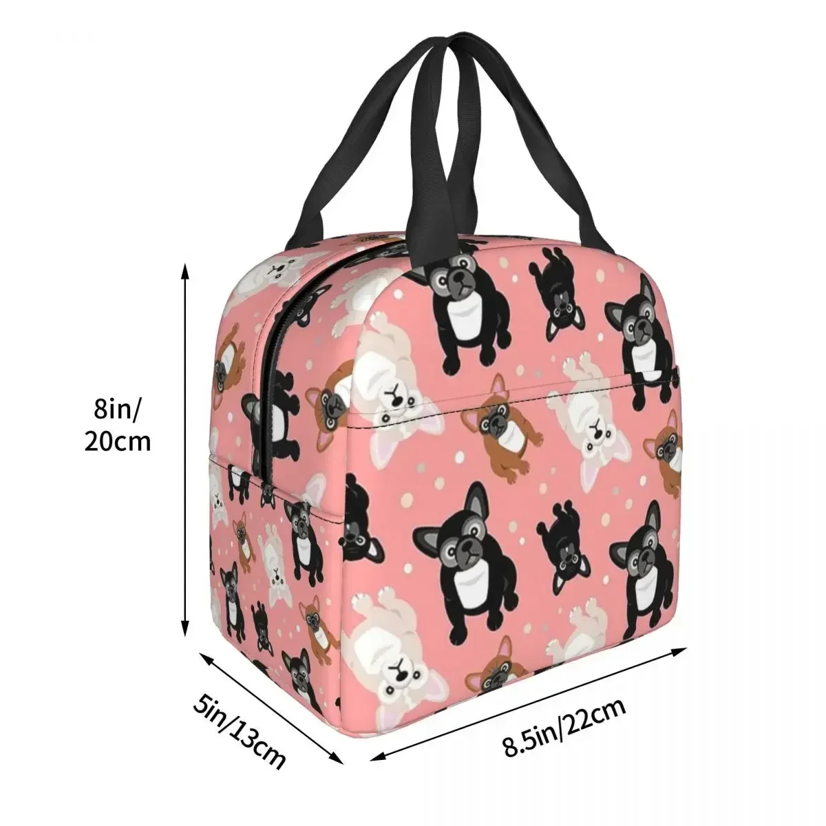 Cute French Bulldogs Frenchies Peach Pink Lunch Bag Insulated Bento Box Lunch Tote Picnic Bags Thermal Bag for Woman School