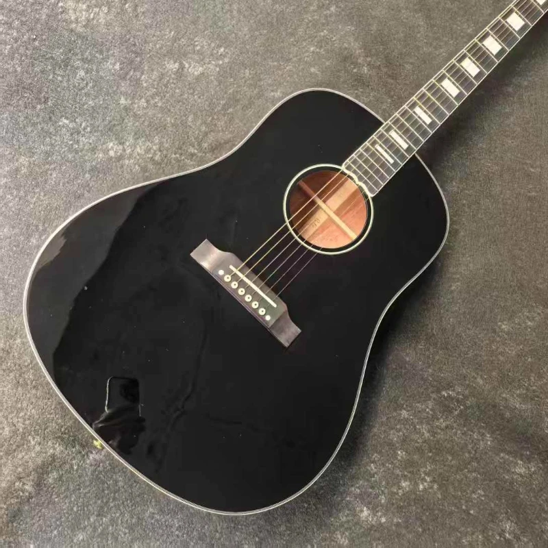 Black J45 6 Strings Acoustic Guitar Picea Asperata Body W/Bone Nut/Saddle in Black Ebony Neck Clear Sound Quality Free Delivery