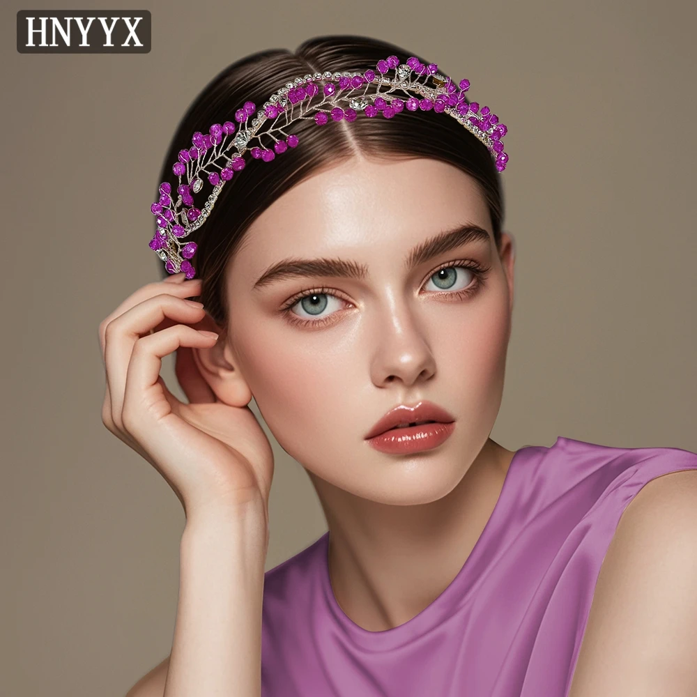 

HNYYX Fashion Simple Purple Leaf Crystal Forehead Hair Accessory Bridal Rhinestone Headband Baroque Princess Girl Head Hoop A164