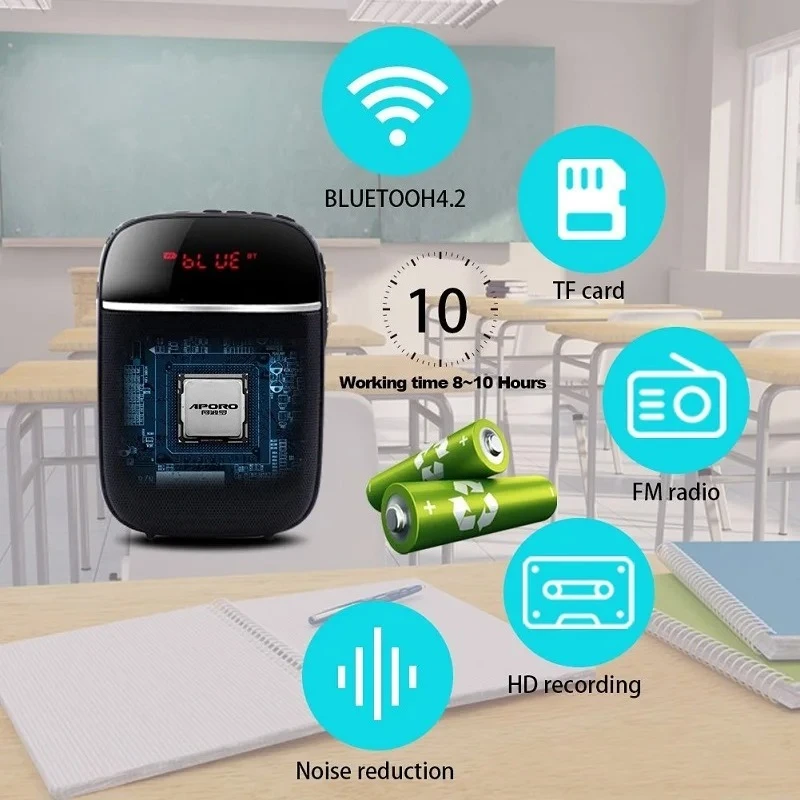 

Портативный мини Bluetooth HIFI усилитель голоса для обучения беспроводной микрофон громкоговоритель поддерживает TF-карту HD-запись