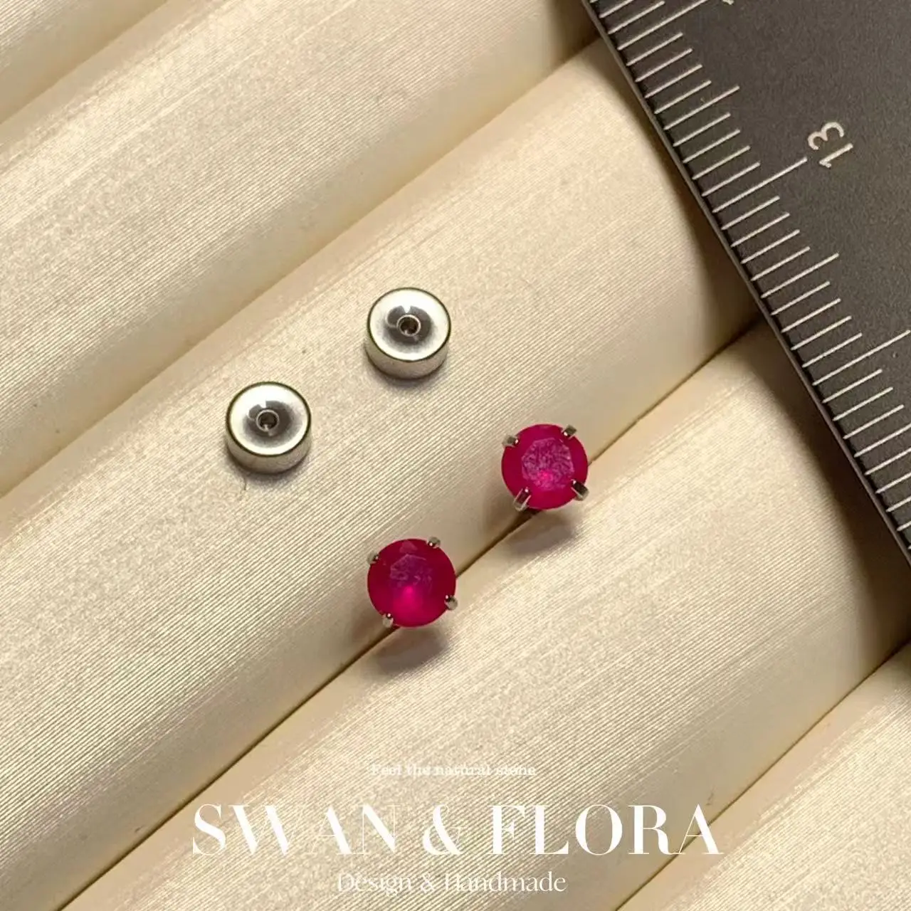 Natural Ruby STUD Earrings For Women Stainless Steel Earrings Simple Fine Jewelry Stone Gemstone Classic Style Gift