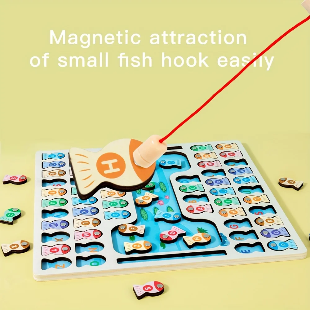幼児向け木製磁気釣りゲーム 細かい運動能力を養うモンテッソーリ玩具 ABC アルファベット単語 色認知 分類パズル
