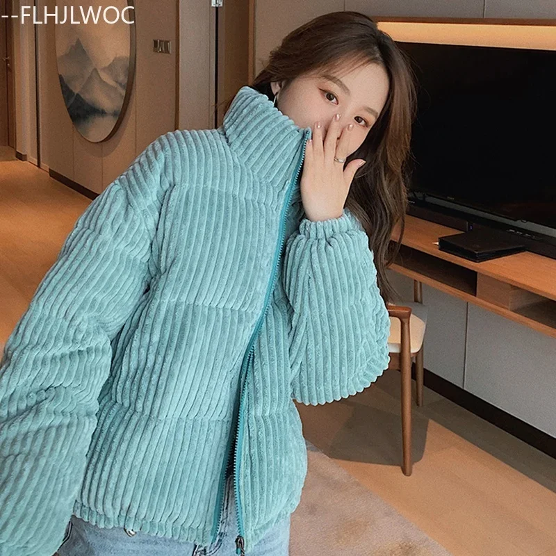Nieuwe Winter Vrouwen Korte Parka Corduroy Katoen Coltrui Warme Bovenkleding Jassen Cake Koreaanse Stijl Leuke Meisjes Korte Donsjack